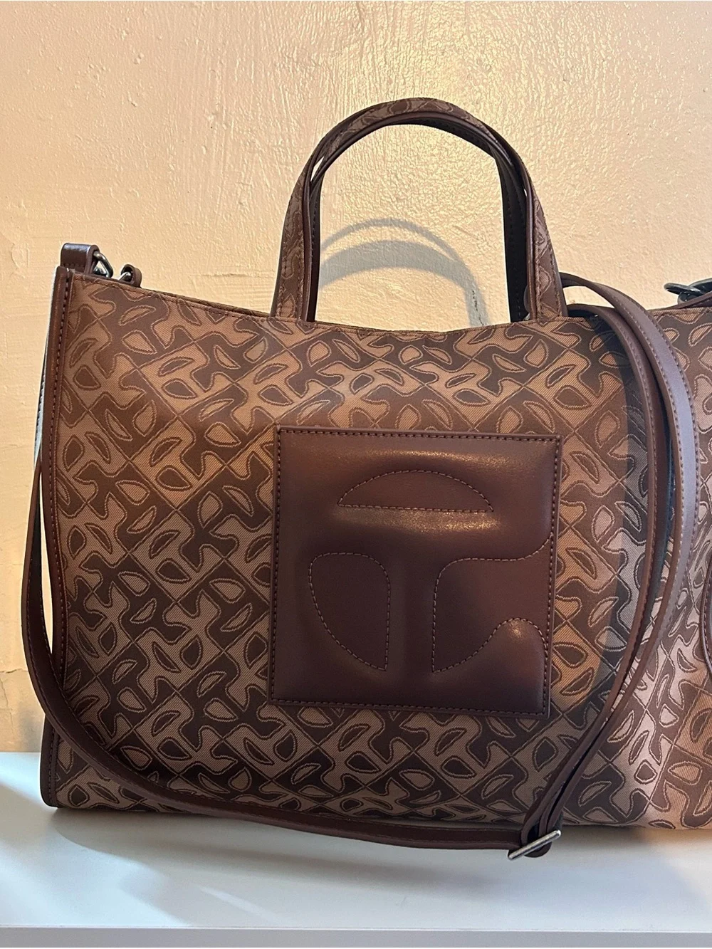 Telfar Brown Monogram Laptop Tote